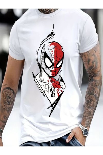 vorena Men's Oversize Printed White T-Shirt