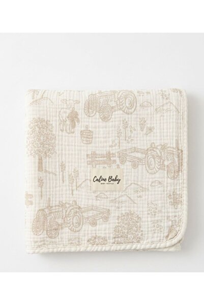 Caline Baby 4 Layer Jacquard Muslin Blanket 110X110 cm - Farm Pattern Beige
