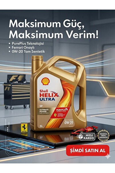 SHELL HELİX ULTRA 5 LİTRE 0W20 SP ULTİMATE POWER FULLY SYNTHETİC ÜRETİM : 202...