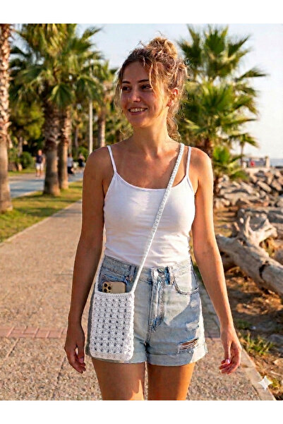 telefon çantası, kağıt ip, el örgüsü, mini yazlık çanta