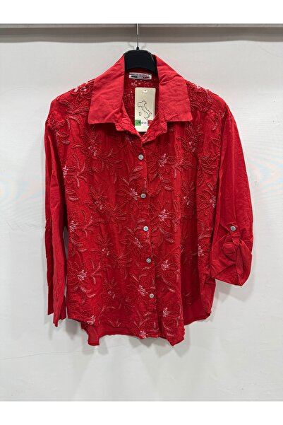 della moor Women's Red Italian Floral Embroidered Foldable Long Sleeve Oversi...
