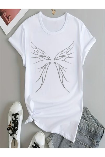 vorena White Printed Oversize T-Shirt