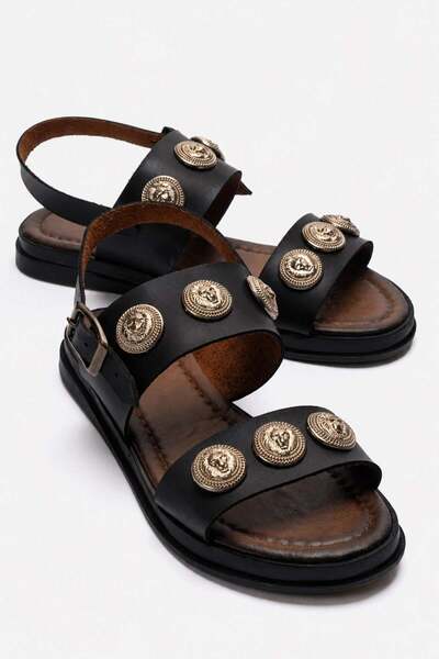 CCWAY AYAKKABI Women's Embroidered Buckle Sandals Black