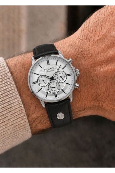 Homies Men's Black Leather Cord White Dial Function Wristwatch 2 Year Warranty