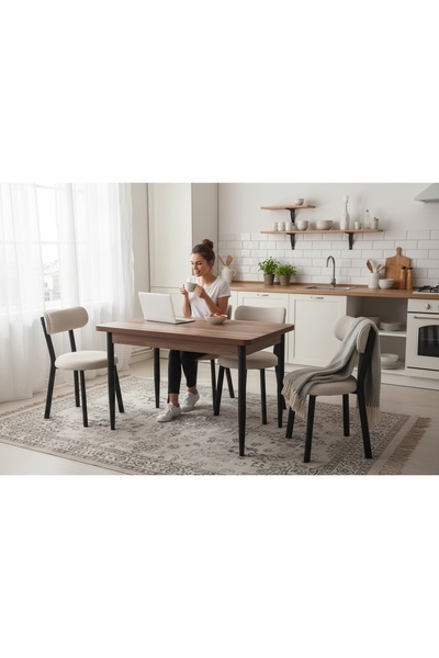 Genel Markalar T-6018 KEMENÇE 70X120 MDF TEDDY KREM SANDALYE 4 KİŞİK MUTFAK M...