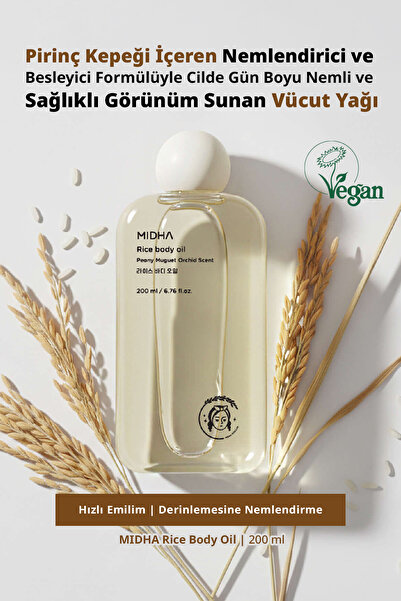 MIDHA Pirinç Kepeği İçeren Nemlendirici ve Besleyici Vücut Yağı Rice Body Oil