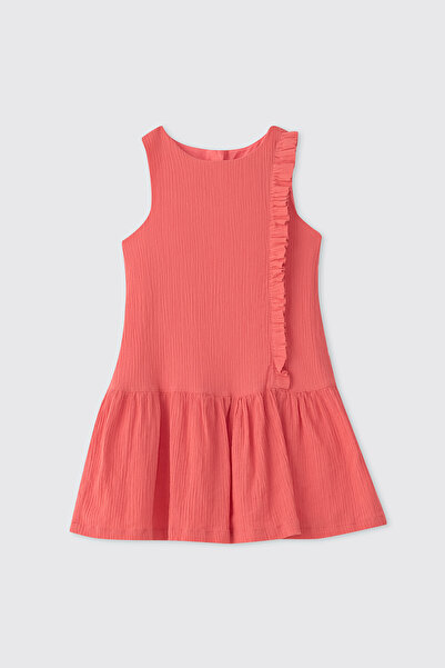 Panço Girl's Ruffle Detailed Coral Dress