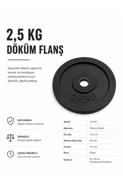 Voit 2,5 KG Döküm Flanş Ağırlık Plakası – Halter ve Fitness Ekipmanları İçin ...