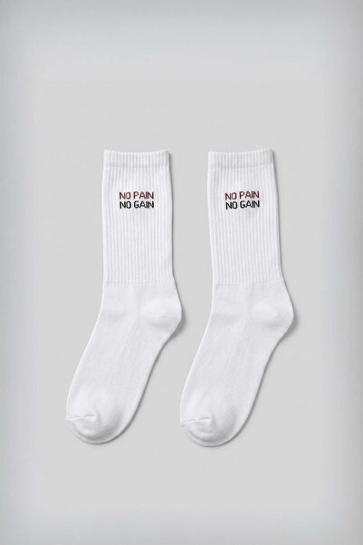 ablukaonline Unisex No Pain No Gain Written College Tennis Socks White