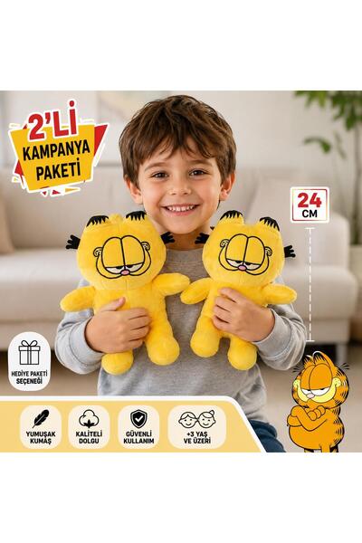 e-life shop 2li Paket Garfield Peluş Oyuncak 24 Cm Yumuşak Uyku Arkadaşı Yast...