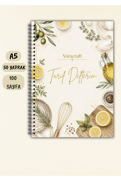 VORACRAFT Zeytin Ağaçlı Limonlu Yemek Tarif Defteri, 50 Yaprak /100 Sayfa, A5...