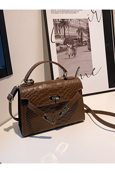 Take Two By Styli Brown Croc Embossed Top Handle Bag