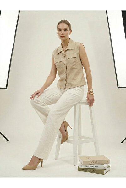 Mish By Styli Beige Sleeveless Shirt with Pocket Detail