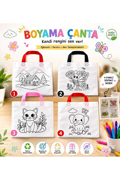 Blooming Plus Çocuk Boyama Çantası,Boyama Bez Çanta Tote Bag,Eğitici ,10’lu p...