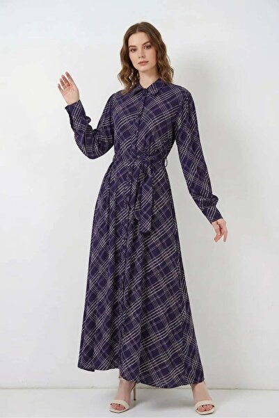 ALFA AKSESUAR 03 Women's Buttoned Viscose Purple Hijab Dress