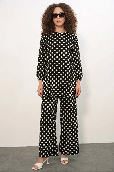 ALFA AKSESUAR 03 Women's Round Neck Polka Dot Black Set