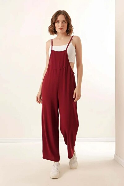 ALFA AKSESUAR 03 Women's Strappy Burgundy Jumpsuit