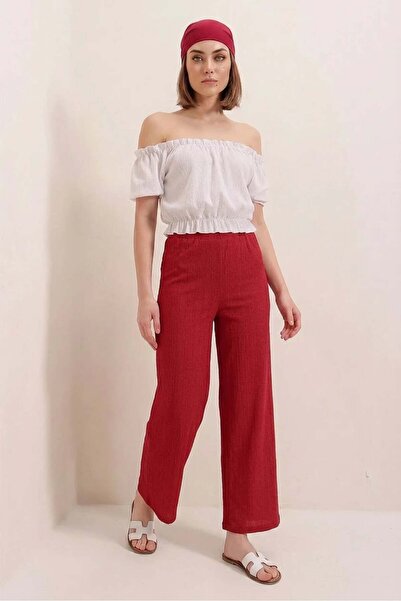 ALFA AKSESUAR 03 Women's Wide Leg Red Palazzo Pants