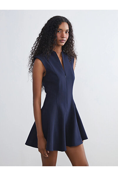 LC Waikiki Navy Blue V-Neck Peplum Mini Dress