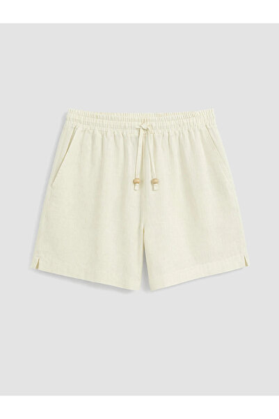 LC Waikiki White 100% Linen Women's Shorts with Elastic Waist