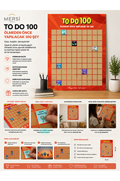 Mersi SHOP Ölmeden Önce Yapılacak 100 Şey Kazı Kazan Posteri | Bucket List Ch...