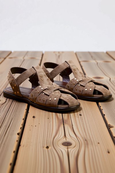 BENERLY Women's Suede Sandals Trok Detailed Laceless Flat Heel Summer Comfort...