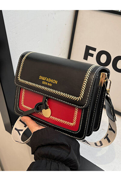 Take Two By Styli Black Color Block Shoulder Bag with Flap Closure