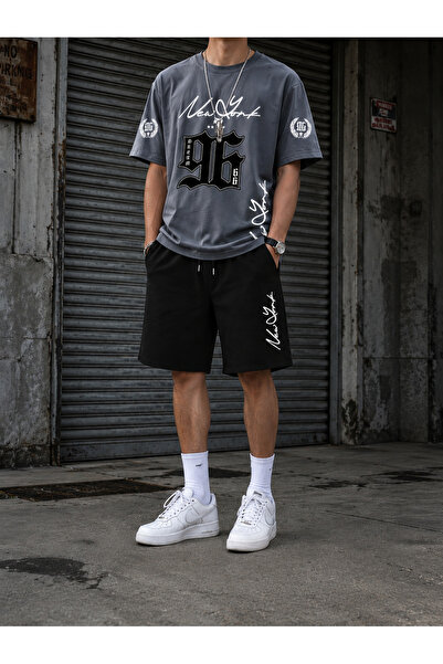 ship master Men's Cotton Oversize New York 96 Graphic Printed Crew Neck Casua...