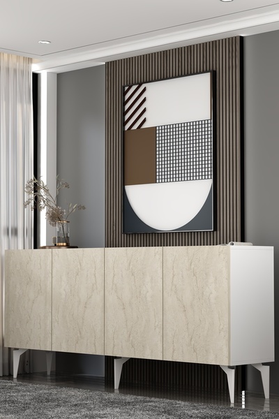 Dekortis Home Dekor KA180A1BTG SADEM KONSOL ve TV SEHPASI, ÜNİTESİ BEYAZ-TRAV...