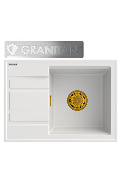 Granitan Set chiuveta bucatarie, Granitan, Granit, 580 x 420mm, Alb/Argintiu