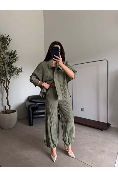 Bade Butik طقم تينسل كاكي بحزام خصر قابل للتعديل
