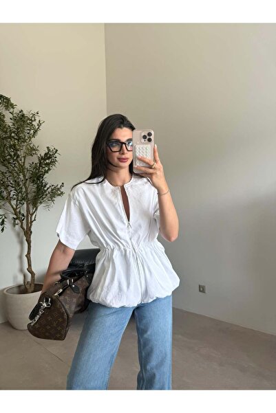 Bade Butik White Zippered Short Sleeve Jacket