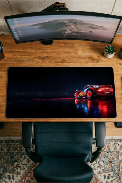 Halura Şimşek McQueen 30x70 Desenli Dijital Baskılı Oyuncu Mousepad XXL Kayma...