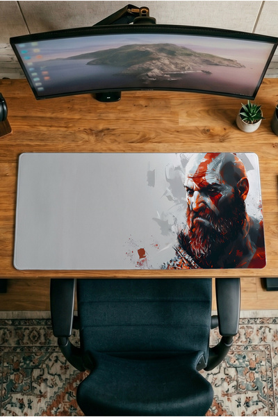 Halura God Of War 30x70 Desenli Dijital Baskılı Oyuncu Mousepad XXL Kaymaz Ta...