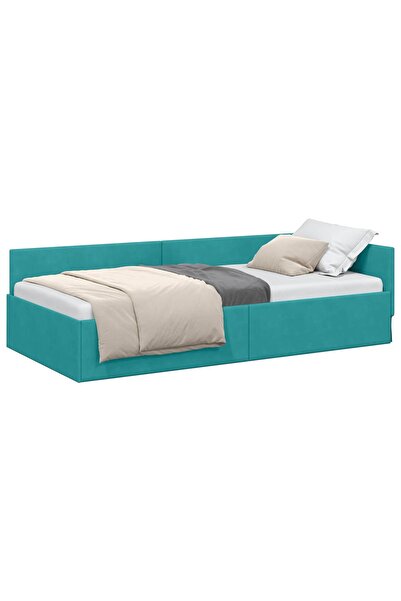 vidaxl Cadru de pat colțar cu headboard Turcoaz 90 cm x 200 cm Catifea