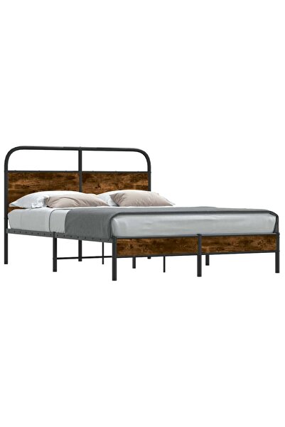 vidaxl Cadru de pat fără saltea 120x190 cm Stejar fumuriu