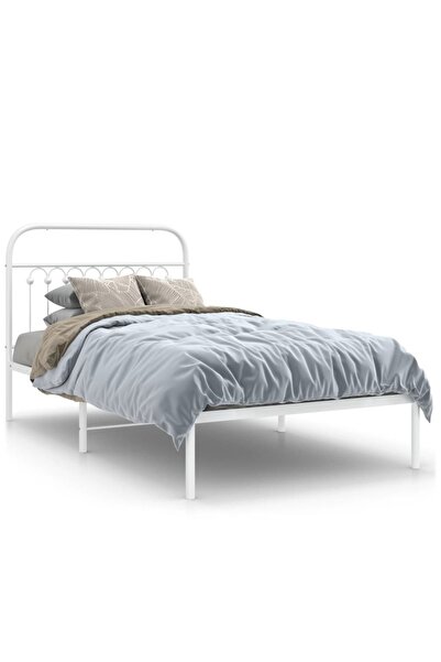 vidaxl Cadru de pat din metal cu tăblie, alb, 100x200 cm