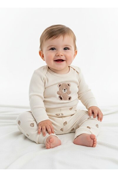 Mou&Kou Soft and Comfortable Cotton Baby Set 3-6-9 Months with Teddy Bear Detail