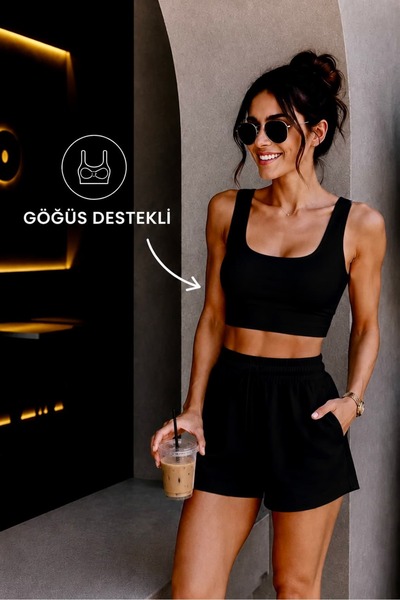 bb butik basic Crop top cu guler pătrat și suport pentru bust MY3535