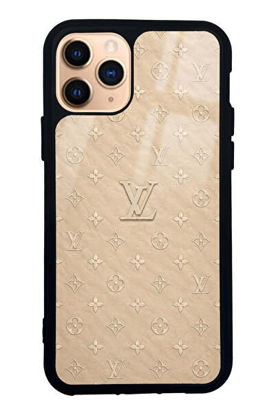 Spoyi iPhone 11 Pro Bej Gold LV Tasarımlı Glossy Telefon Kılıfı