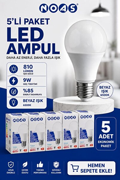 Noas 9 WATT LED AMPUL E27 BEYAZ IŞIK