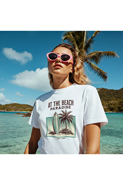 MAGORS At the Beach Paradise Printed Oversize Retro Vintage Crew Neck Cotton ...