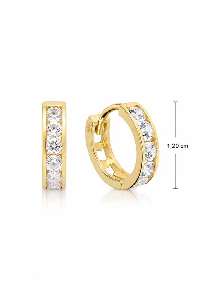 Fara brand Cercei din aur galben 14k, cu pietre albe, 1,20 cm, 1,29 g