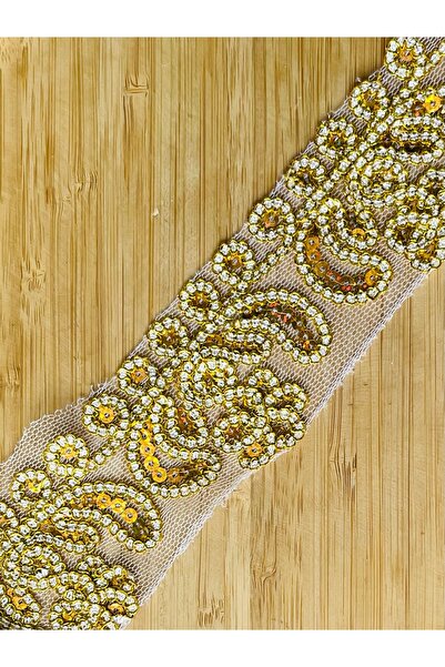 Öztürk Tuhafiye Sim Thread and Laser Cut Sequin Embroidered Ribbon Tulle Guip...