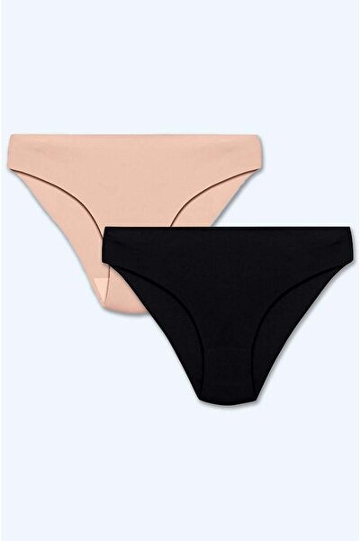 Brix Women's Laser Cut 2-Piece Seamless Panties 4207 Black/Skin Color