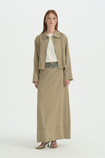 Nihan Denim Look Belted Rayon Skirt - Kekik