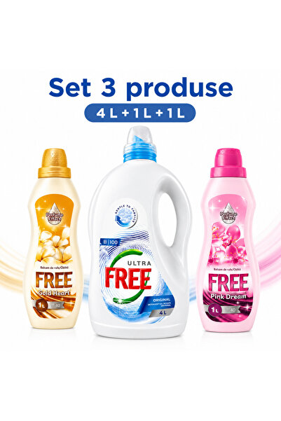 FREE Set 3 produse pentru rufe, Ultra Universal 4 L, Gold Heart 1 L, Pink Dre...