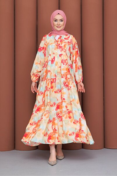 PAVENTİ Modal Dress Branching Red