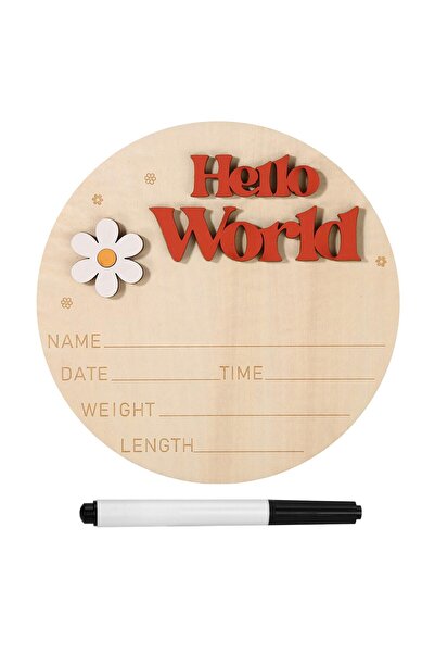 Gosknor Semn Anunt Nastere Copil, Lemn, "Hello World", 15cm, Rosu