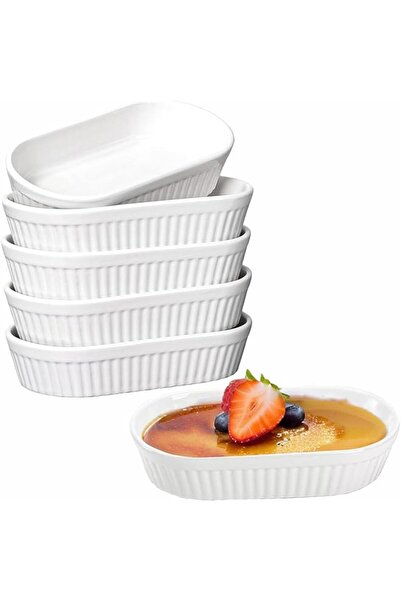 The Bros Ramekins Set of 6 - Souffle Dishes, 8 Oz Oval Ramekins for Baking Cr...